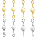 Magnetic necklace clasp set with round 925 charms, gold and silver, hook ends