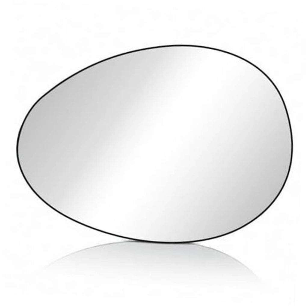 Oval side mirror glass with dark edge, reflective silver surface