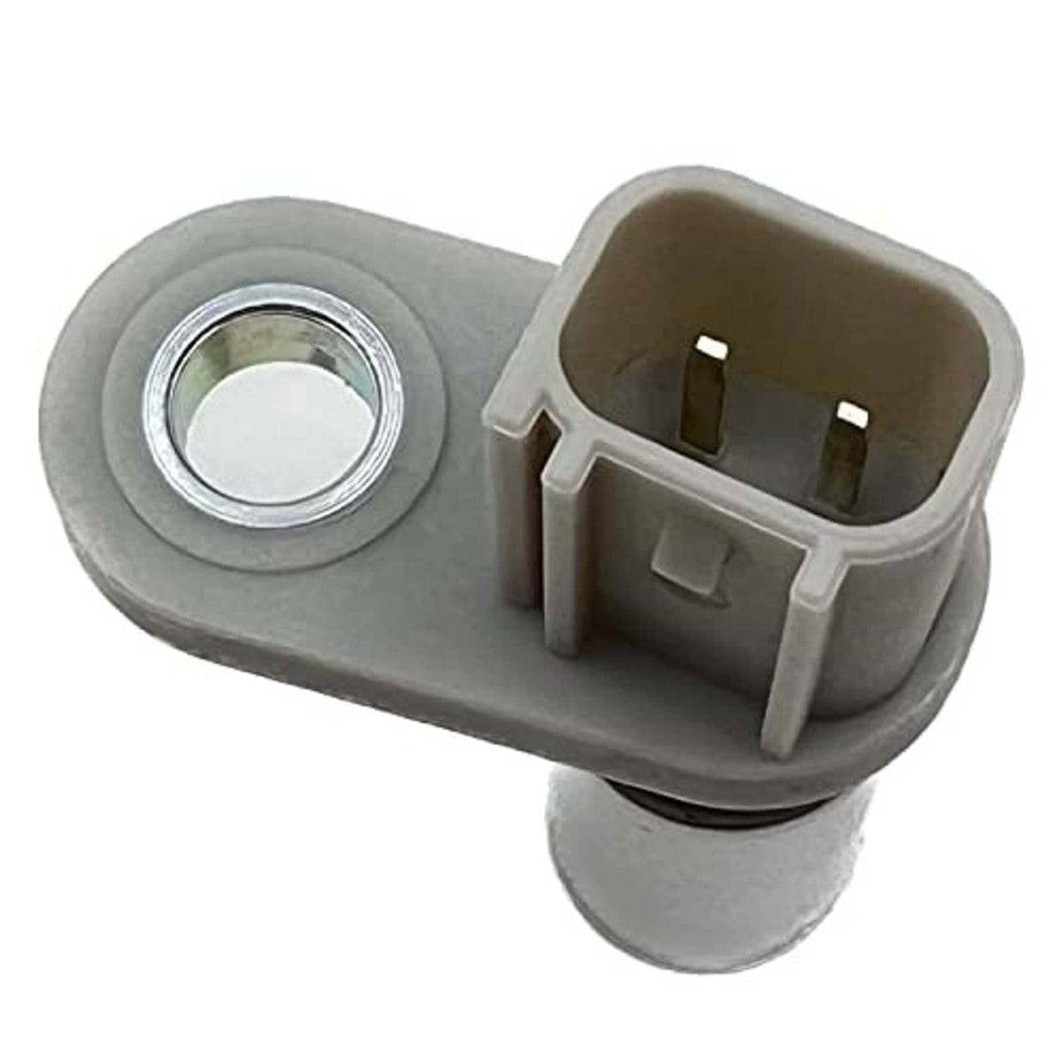 Crankshaft position sensor showing underside connector plug and metal mounting ring