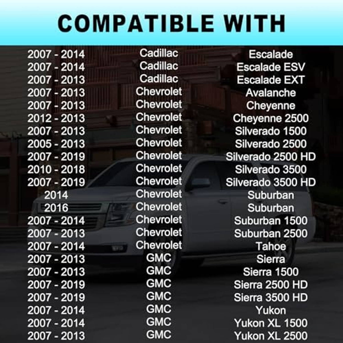 Vehicle compatibility chart graphic for engine coolant reservoir tank
