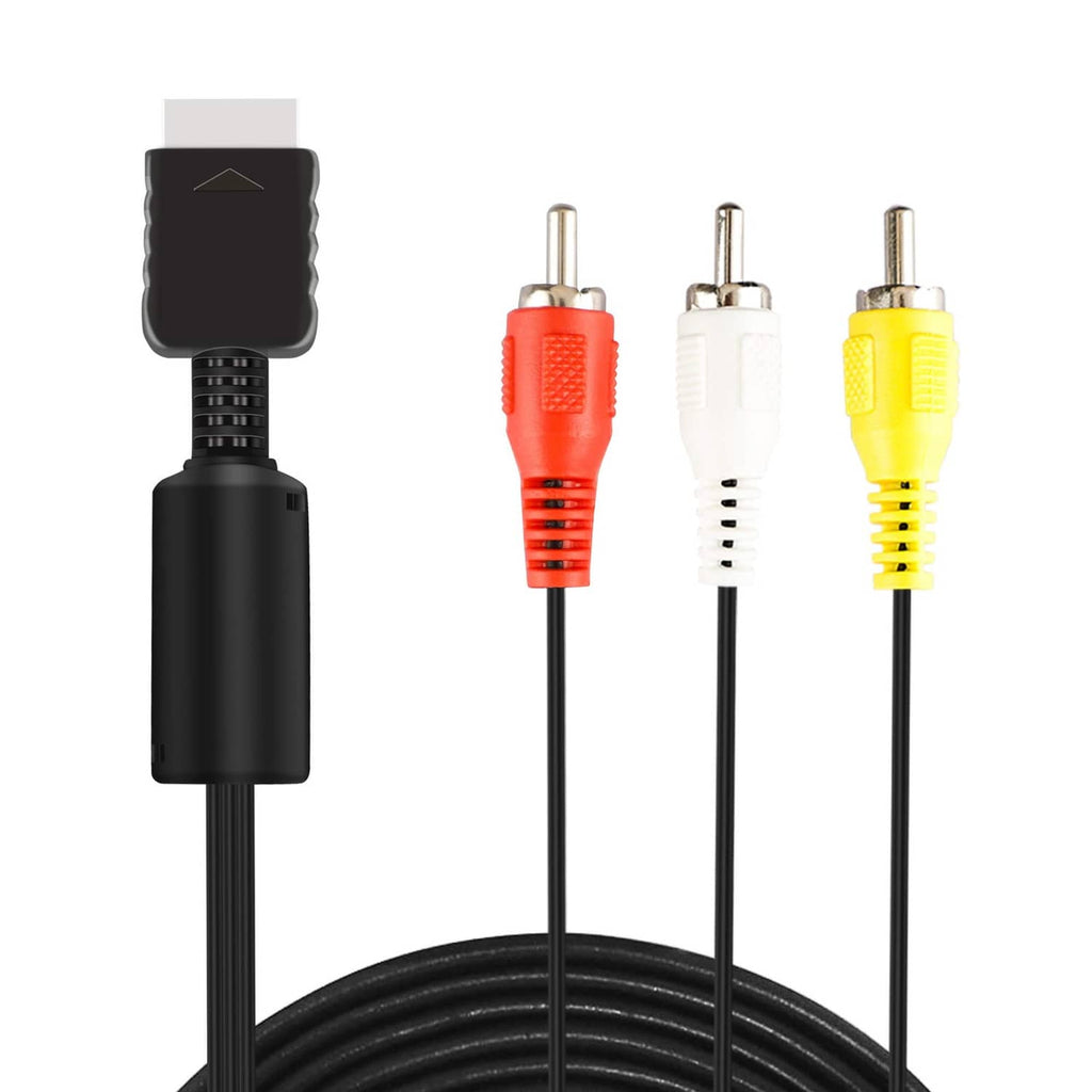 RCA composite AV cable with black console plug and red, white, yellow RCA connectors