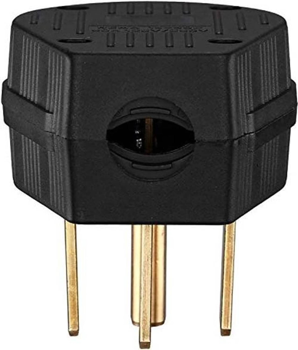 Electric dryer power plug front face with grounding hole and four prongs