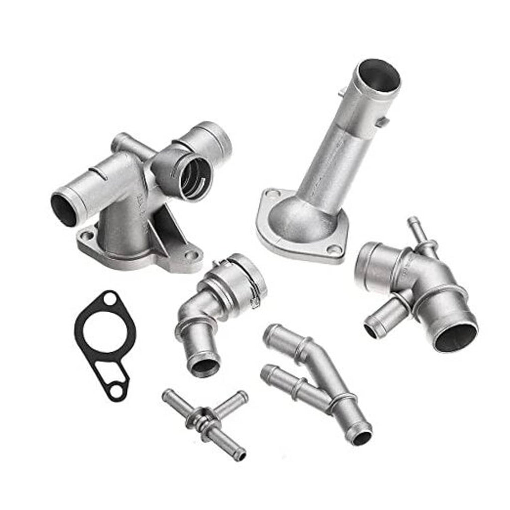 Aluminum coolant flange upgrade kit with hose connector and mounting parts set