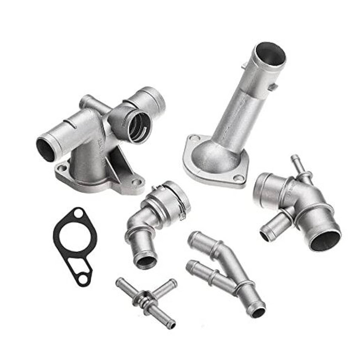 Aluminum coolant flange upgrade kit with hose connector and mounting parts set