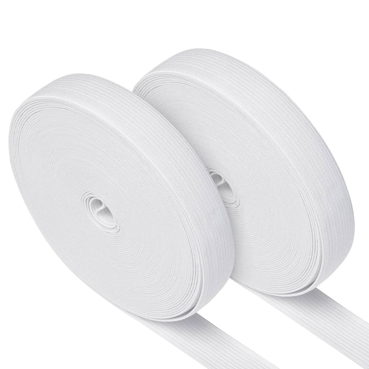 Two white rolls of 3/4 inch sewing elastic band