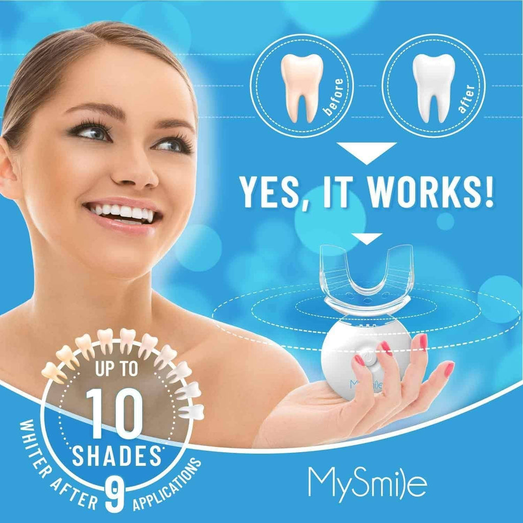 Teeth whitening LED tray kit with clear mouthpiece and whitening gel applicator