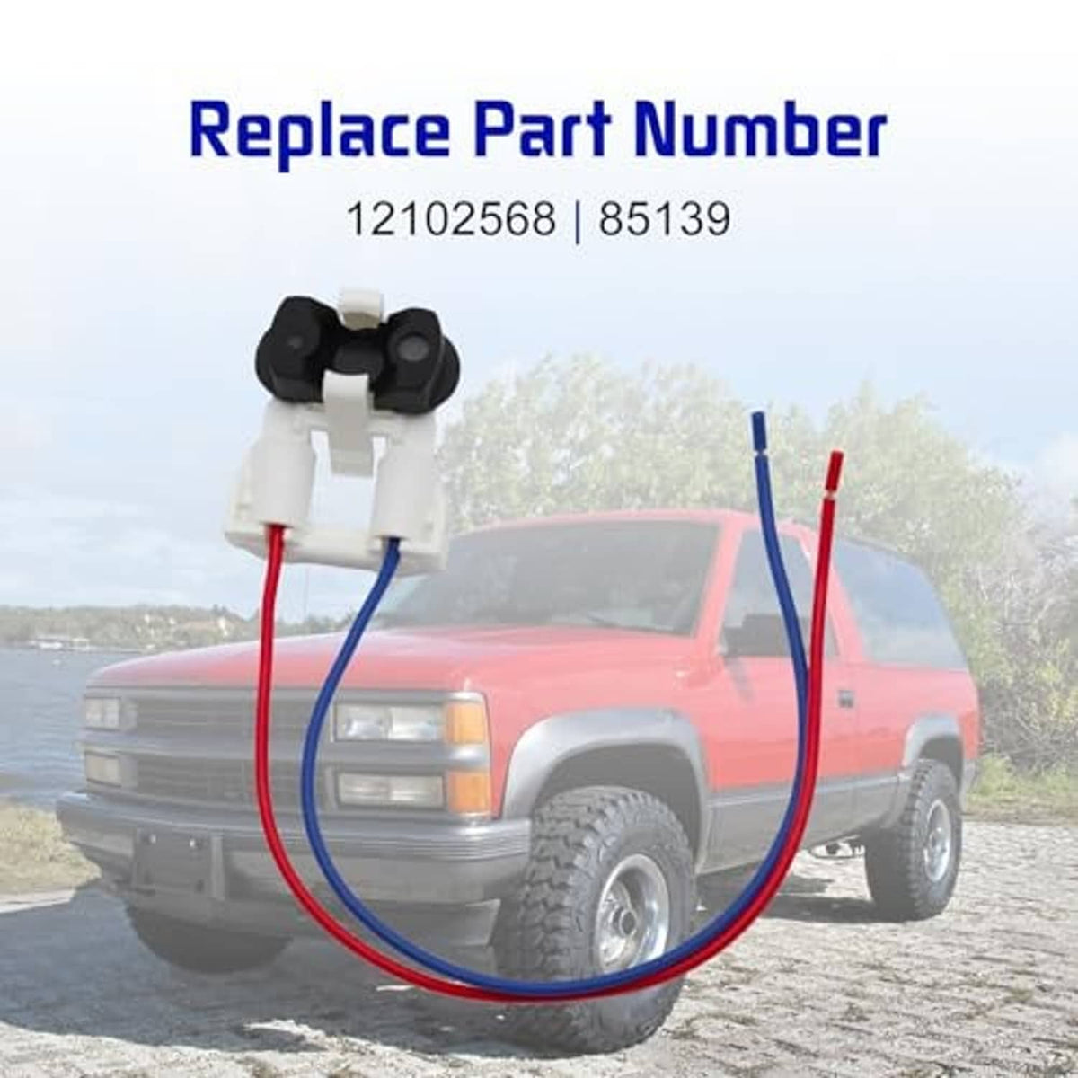 TBI fuel injector connector set shown on a red truck with red and blue wire leads