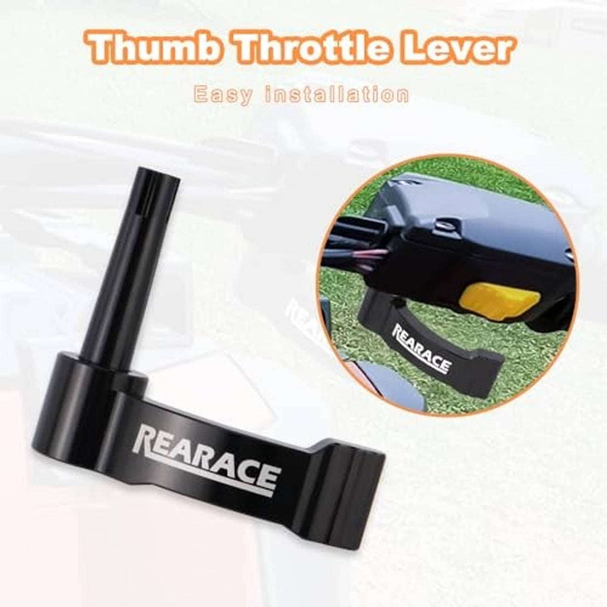 Black thumb throttle lever with easy-install diagram and yellow thumb pad