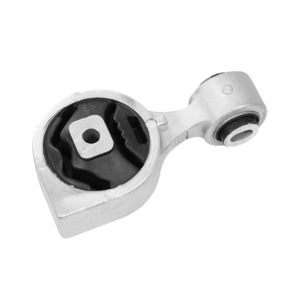 Engine mount with black rubber bushing insert and silver cast bracket