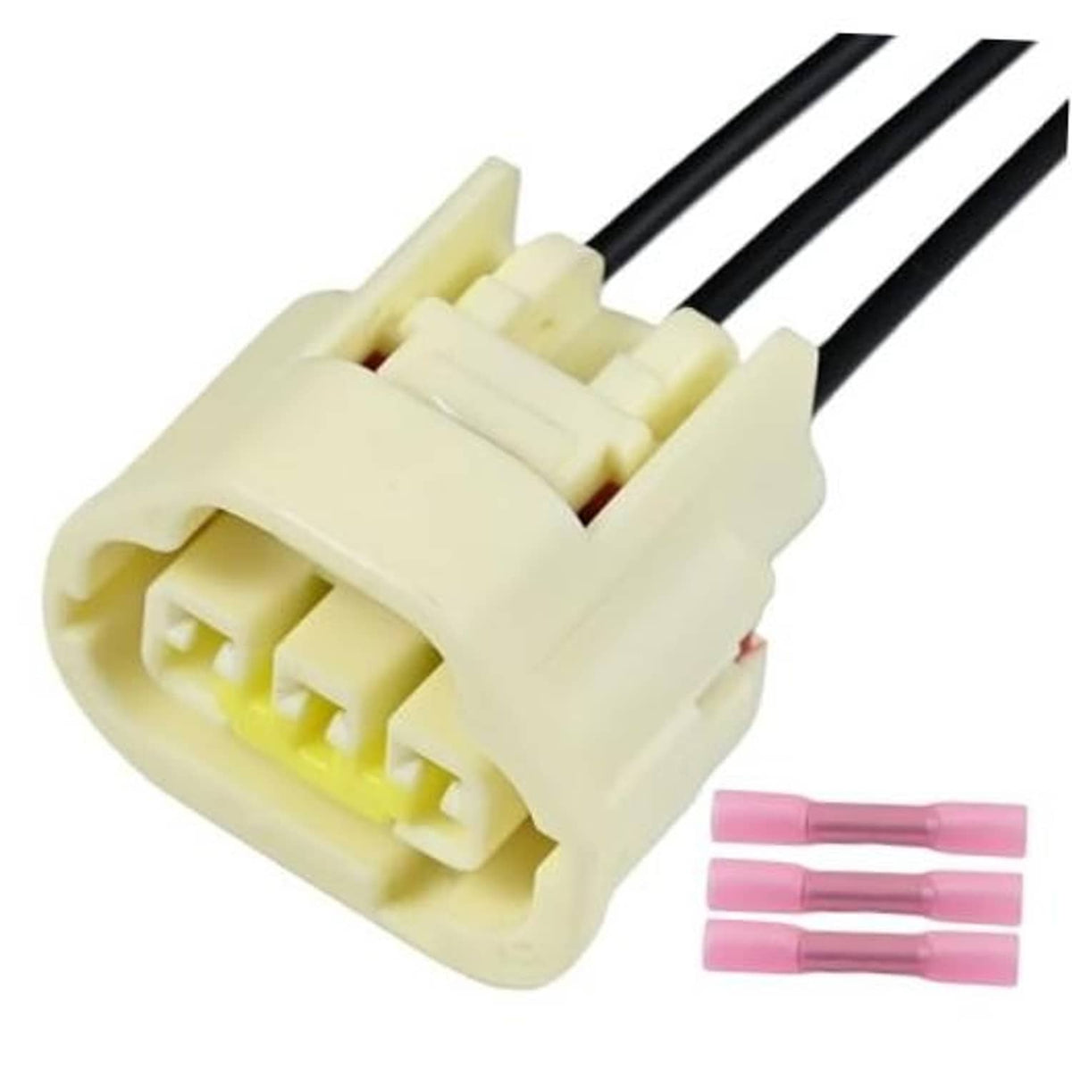 TPS throttle position sensor connector pigtail with two-pin cream housing and black wires