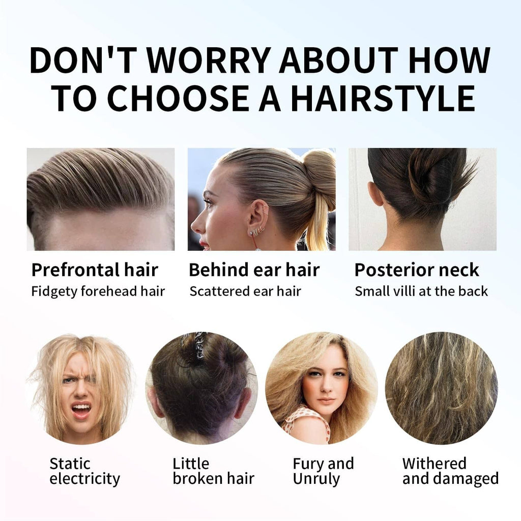 Hair wax finishing style examples for prefrontal, behind-ear, and neck areas