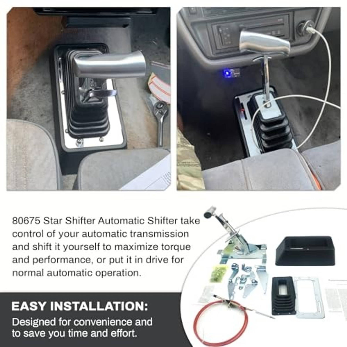 Automatic shifter installed in vehicle interior with chrome handle and console