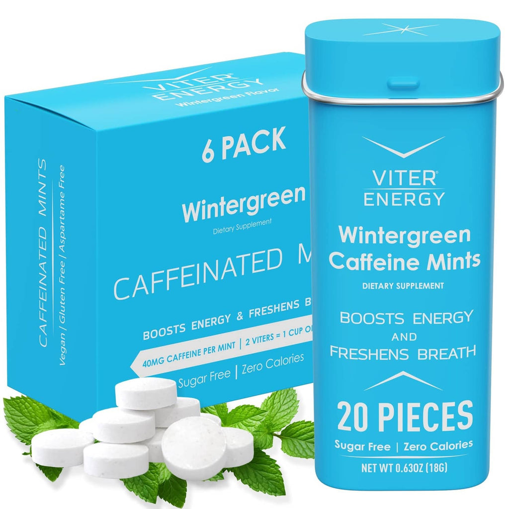 Viter Energy wintergreen caffeinated mints blue tin with 20 sugar-free pieces