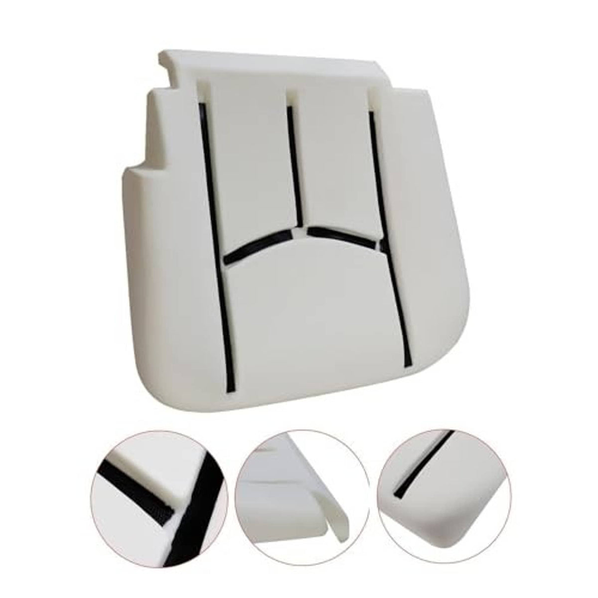 Driver side bottom seat foam cushion replacement pad, light gray with three vertical openings