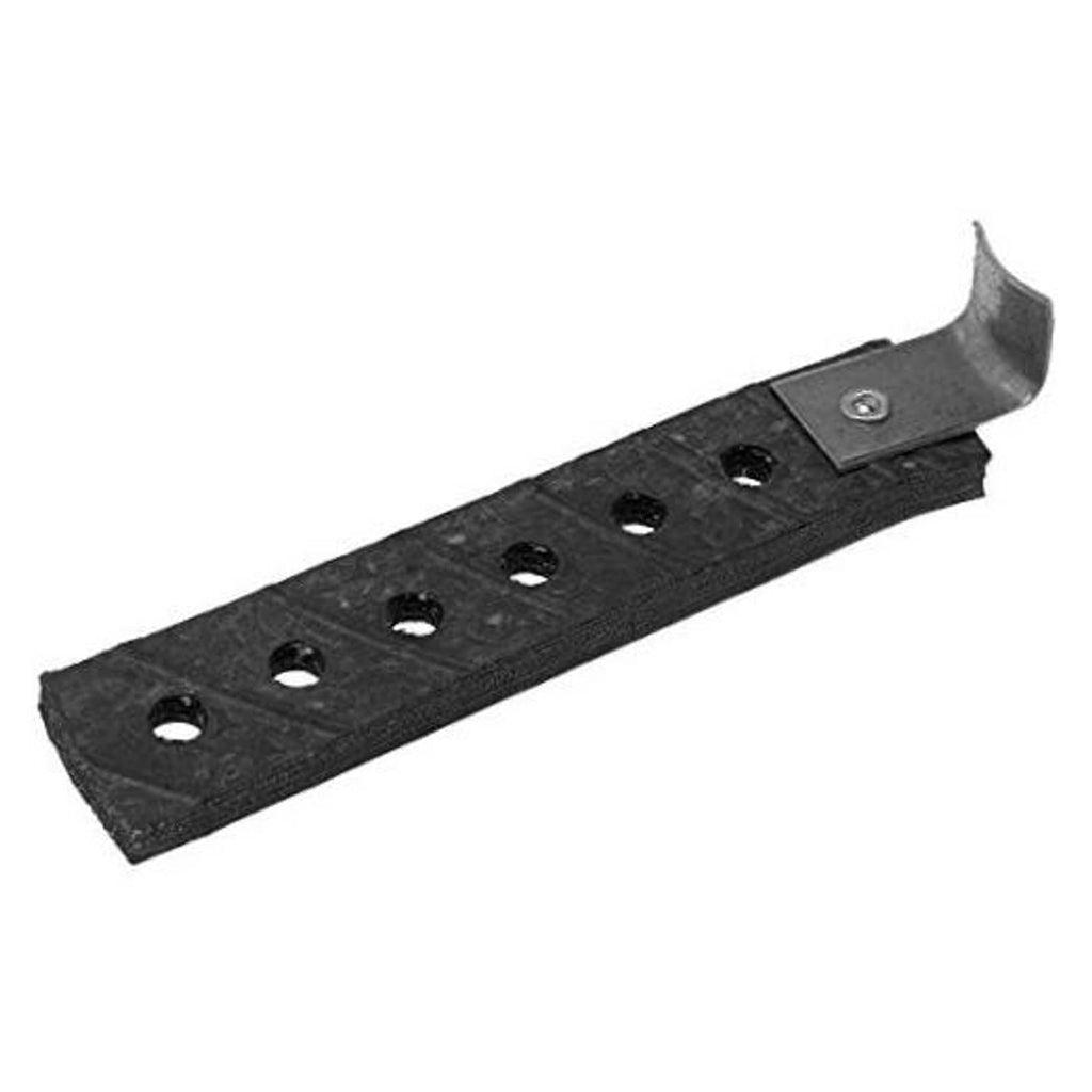 Exhaust system hanger strap with mounting holes and metal end bracket, dark finish