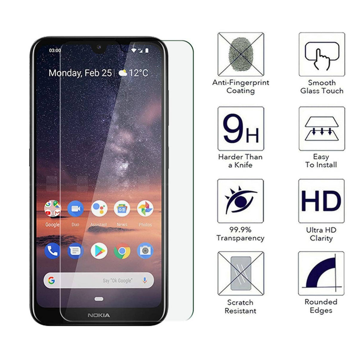 Tempered glass screen protector with anti-fingerprint coating on a phone case