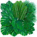 Artificial tropical leaf bundle, green palm and monstera-style leaves, 108-pack set