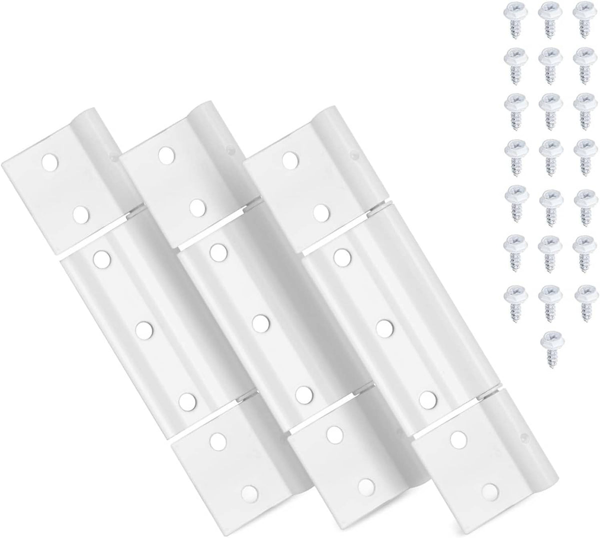 White aluminum storm door hinge set with 12 folded hinge plates