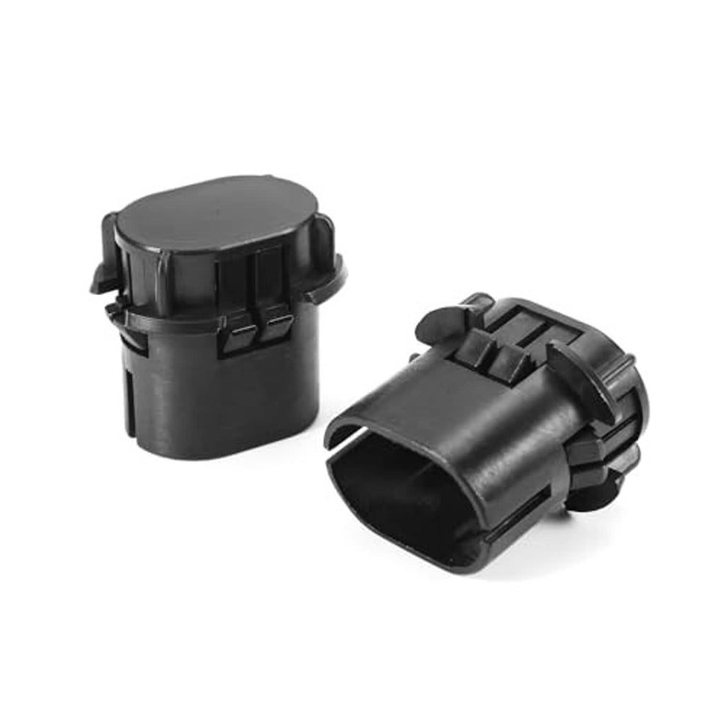 Black plastic radiator mount bracket set with cylindrical sleeves and side tabs