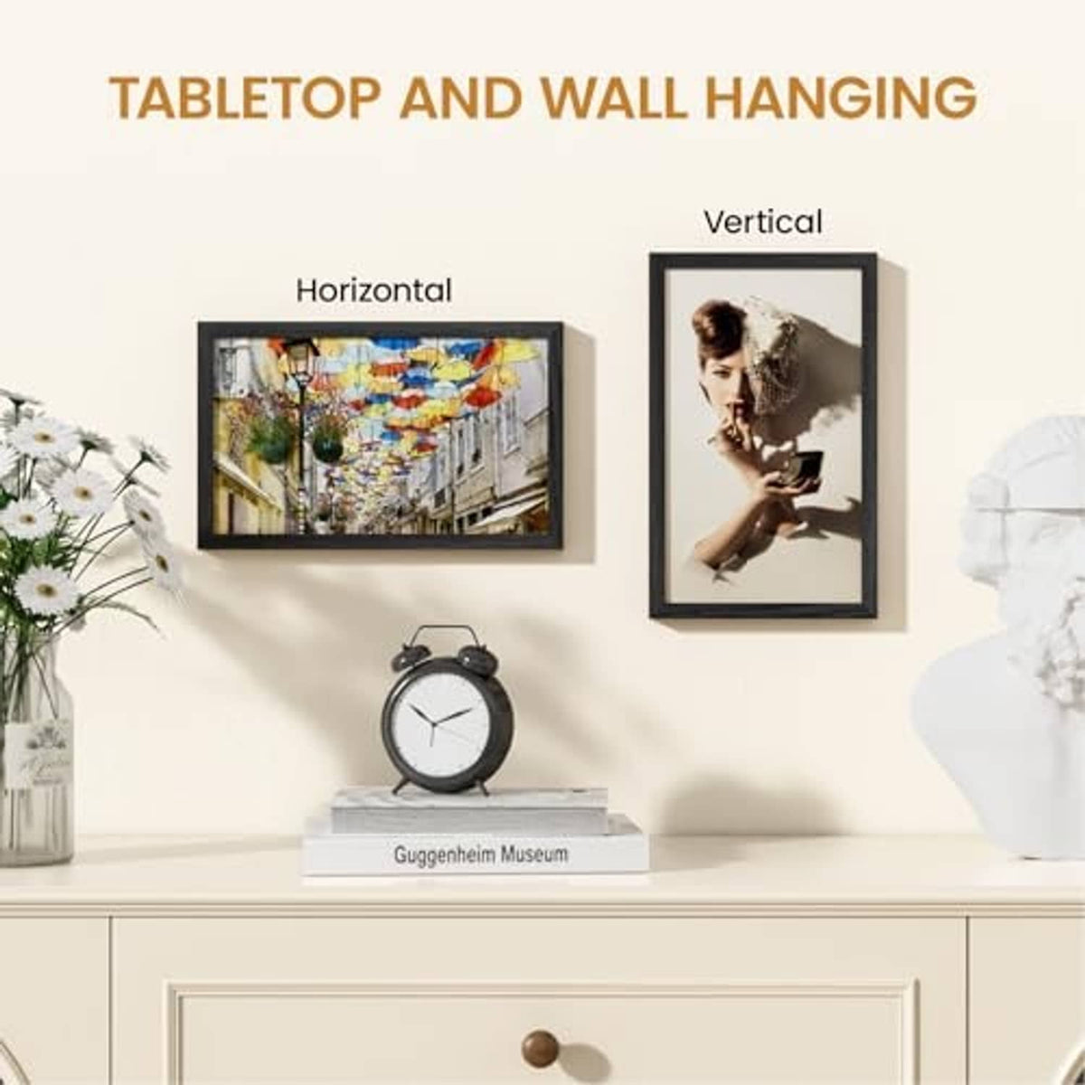 Black 7x12 frame for wall or tabletop display, horizontal and vertical