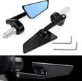 Universal motorcycle bar-end mirror pair with blue-tinted lens, black CNC aluminum housings