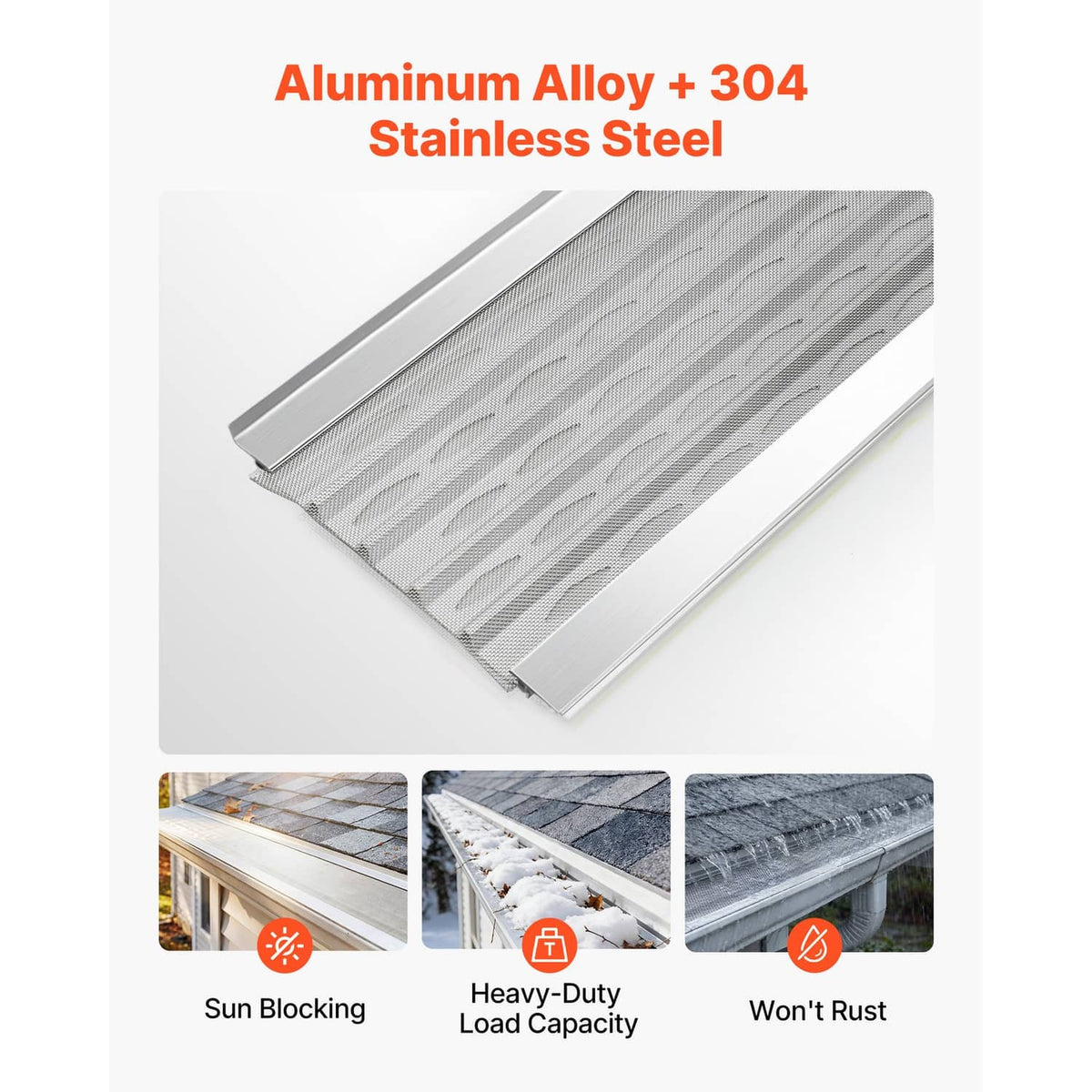 Aluminum gutter leaf guard panel with fine steel mesh insert, gray