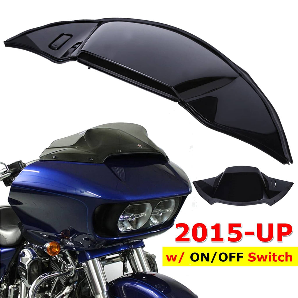 Black motorcycle air duct cover fairing, curved glossy panel with vent cutout