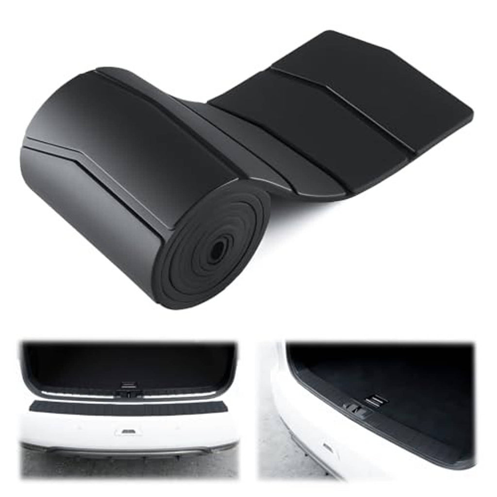 Car rear bumper protector, black grooved rubber roll and bumper fit inset