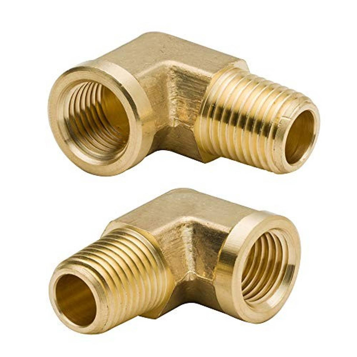 Brass 90° street elbow pipe fitting, 3/8 in NPT male and 3/8 in NPT female threads