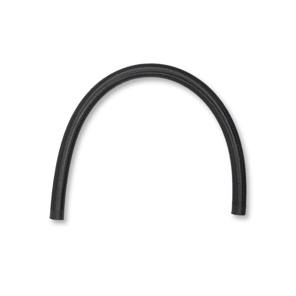 Single black braided oil drain line hose with molded metal ends