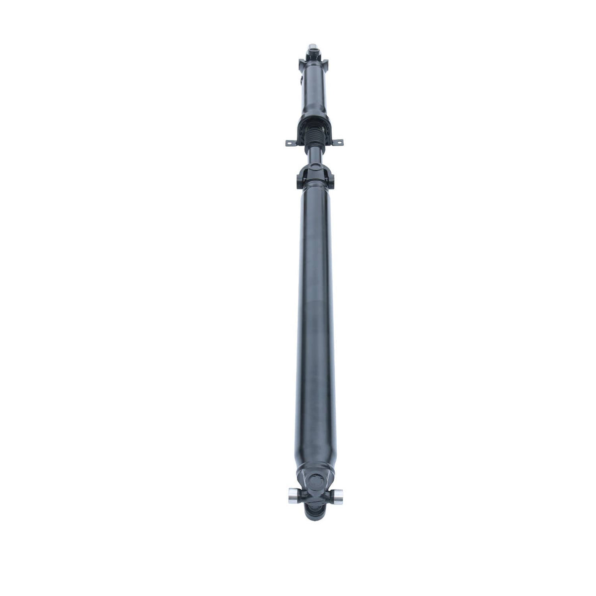 Rear driveshaft prop shaft assembly, upright black tube with silver end connection