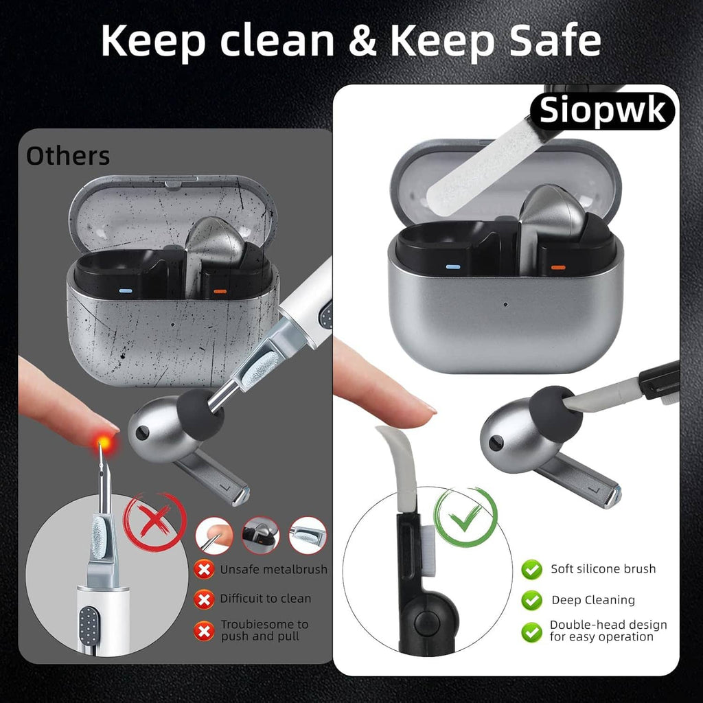Black silicone earbuds case cover with cleaning tools for safer dirt removal