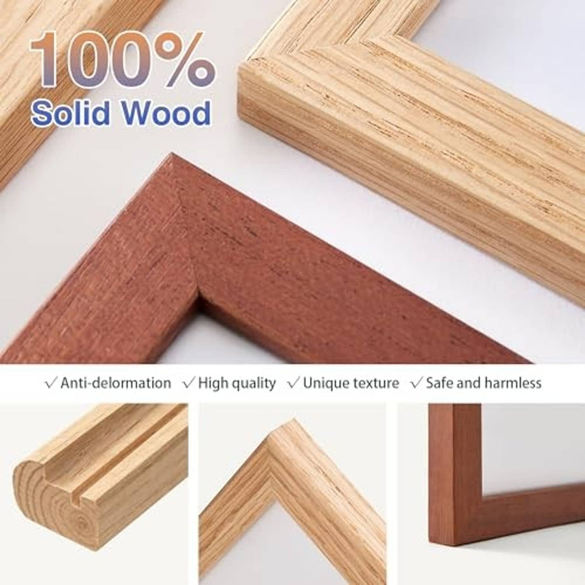 Solid oak picture frame set with visible wood grain and 90-degree corner join