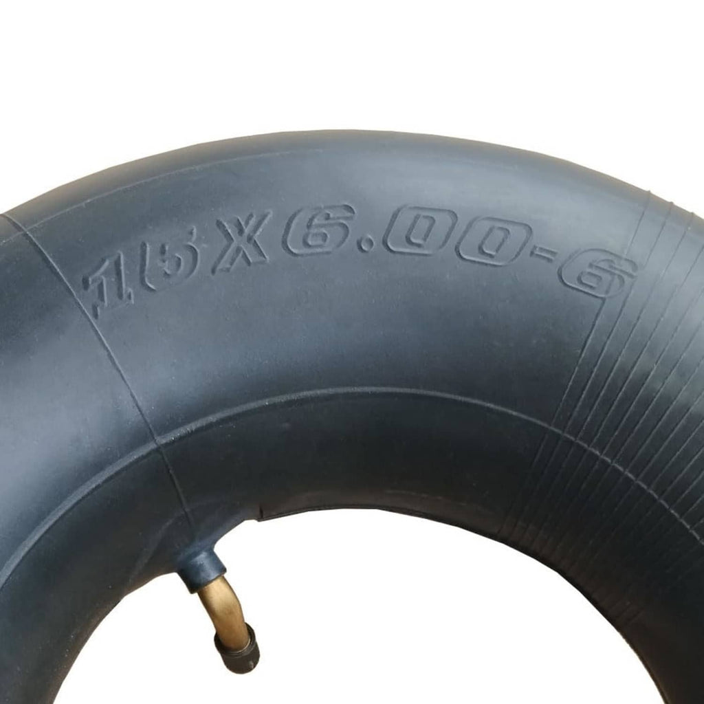 15x6.00-6 inner tube close-up showing embossed size and bent valve stem