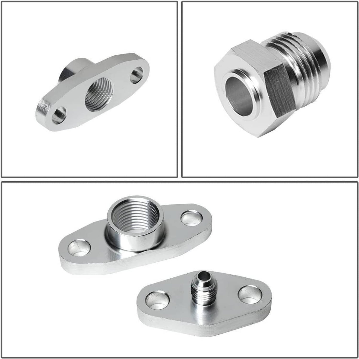 Metal oil line fittings and mounting brackets with threaded ports