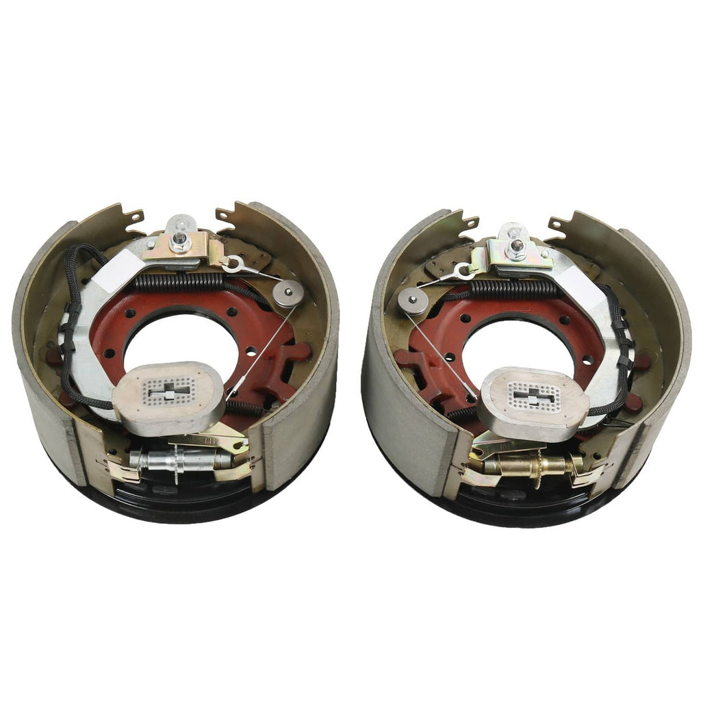 Electric trailer brake backing plate assemblies, two round housings with actuator modules