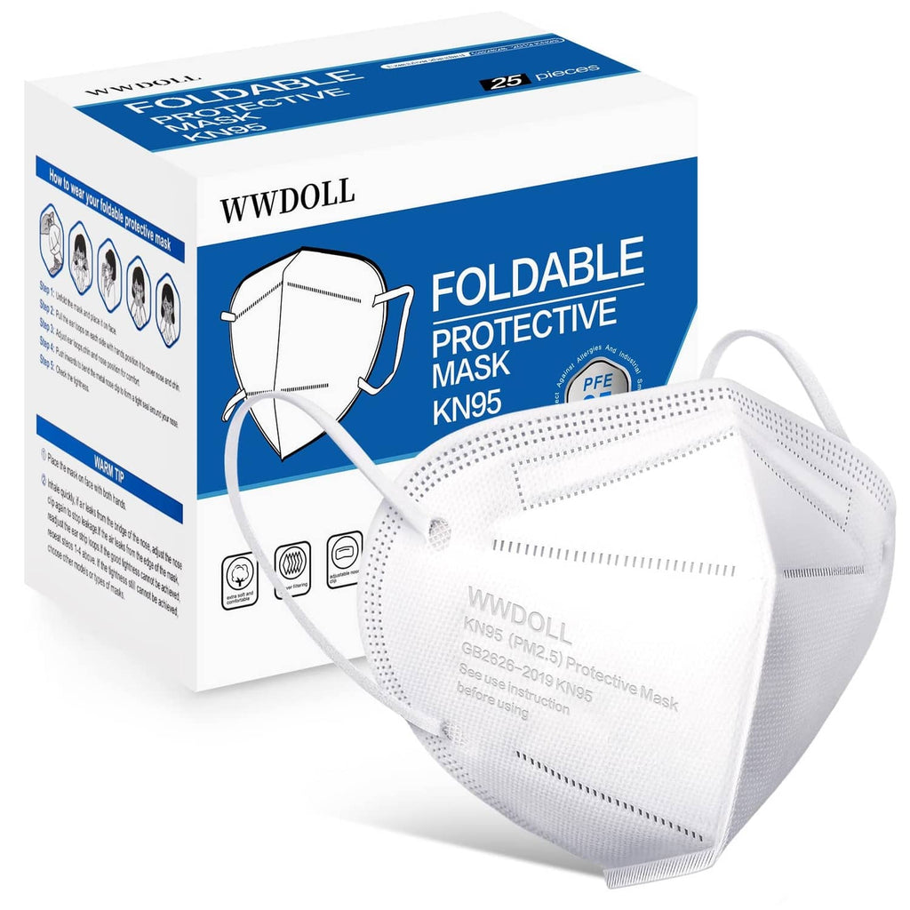 WWDOLL KN95 face mask pack, white 25-count box with single mask