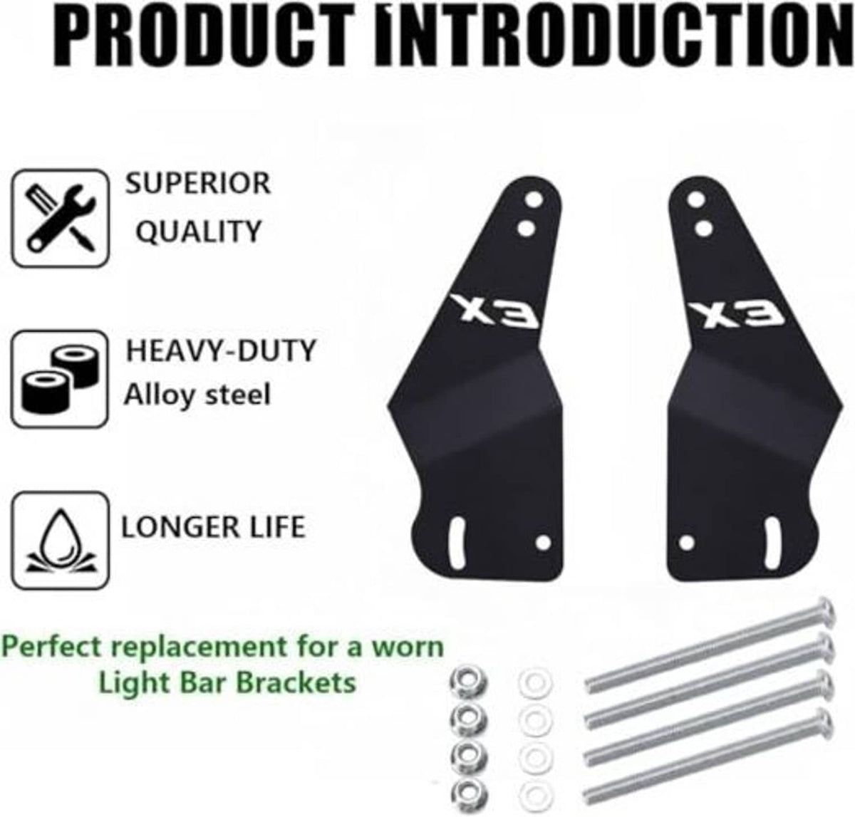 Black heavy-duty alloy mounting brackets with screw bolts and washers included