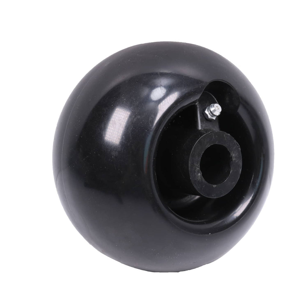 Black deck wheel close-up showing outer rim, inner hub, and bolt