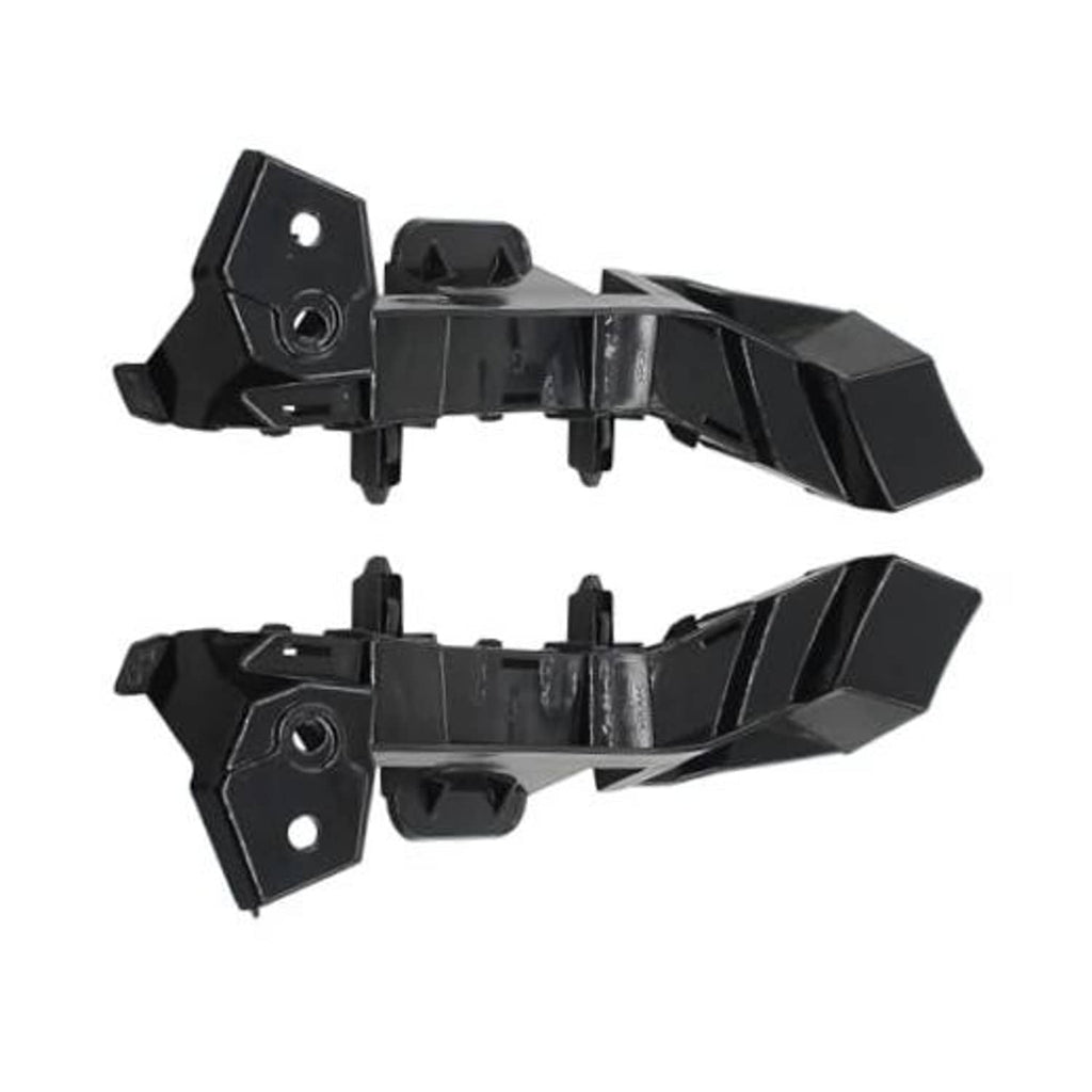 Front bumper guide bracket retainer support set, black plastic with mounting holes