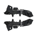 Front bumper guide bracket retainer support set, black plastic with mounting holes