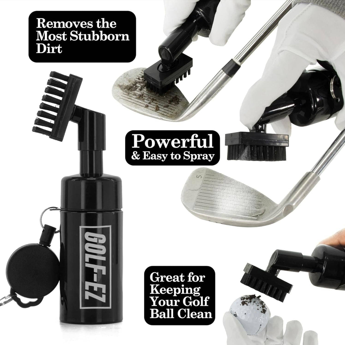Golf water brush bottle with black spray brush heads for cleaning club faces