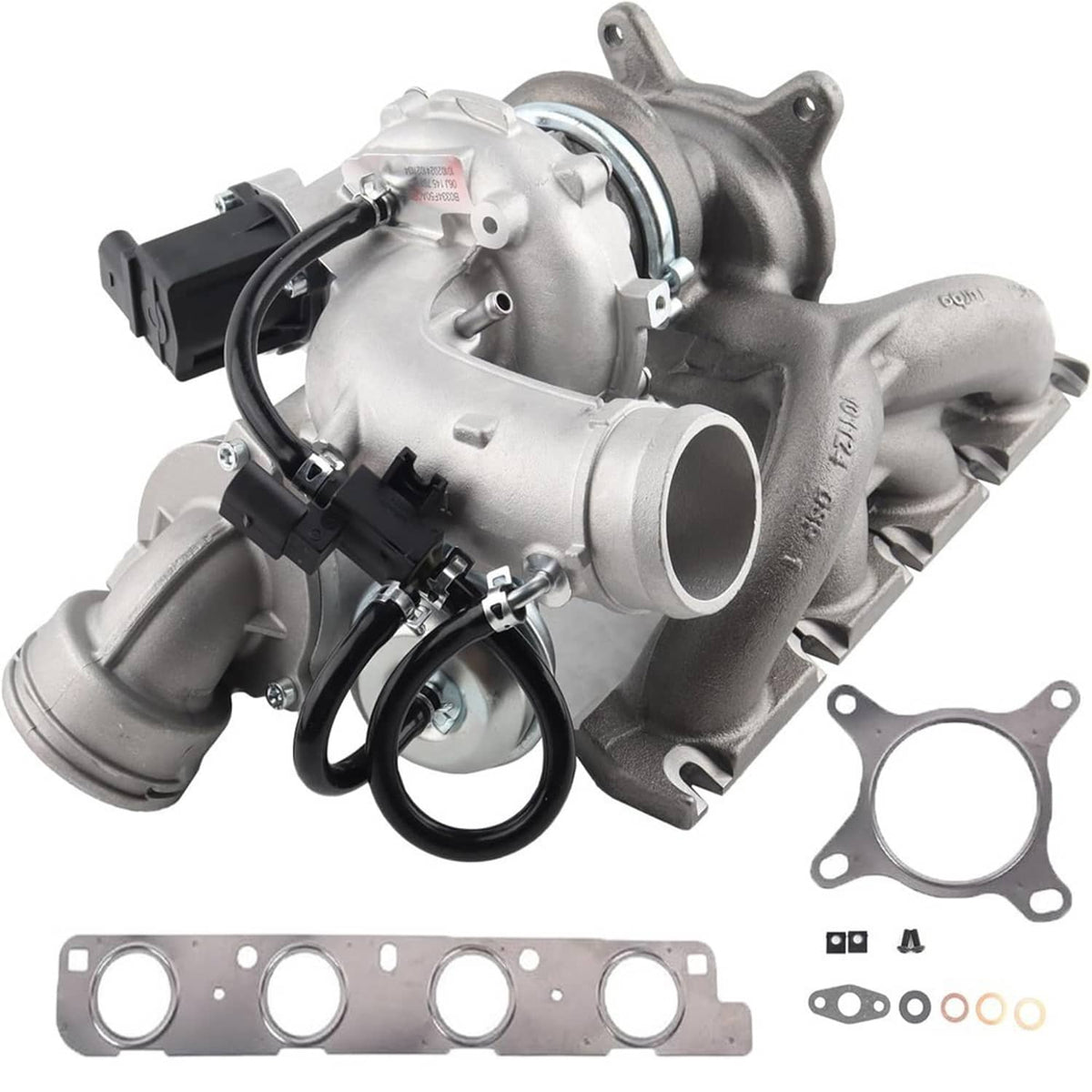 Turbocharger kit with turbo unit, gasket set, and small hardware pieces