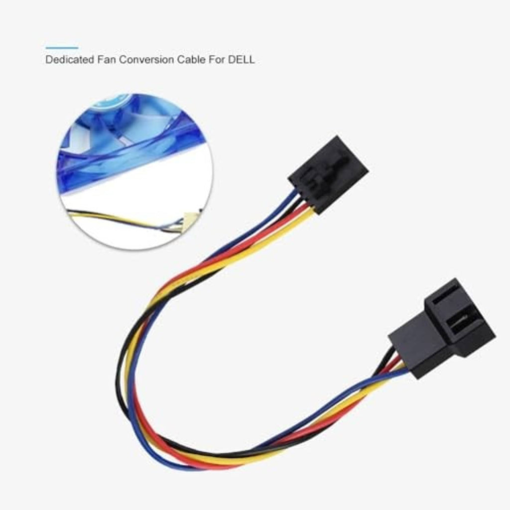 CPU fan adapter cable with multicolor wires and black 5-pin/4-pin connector pair