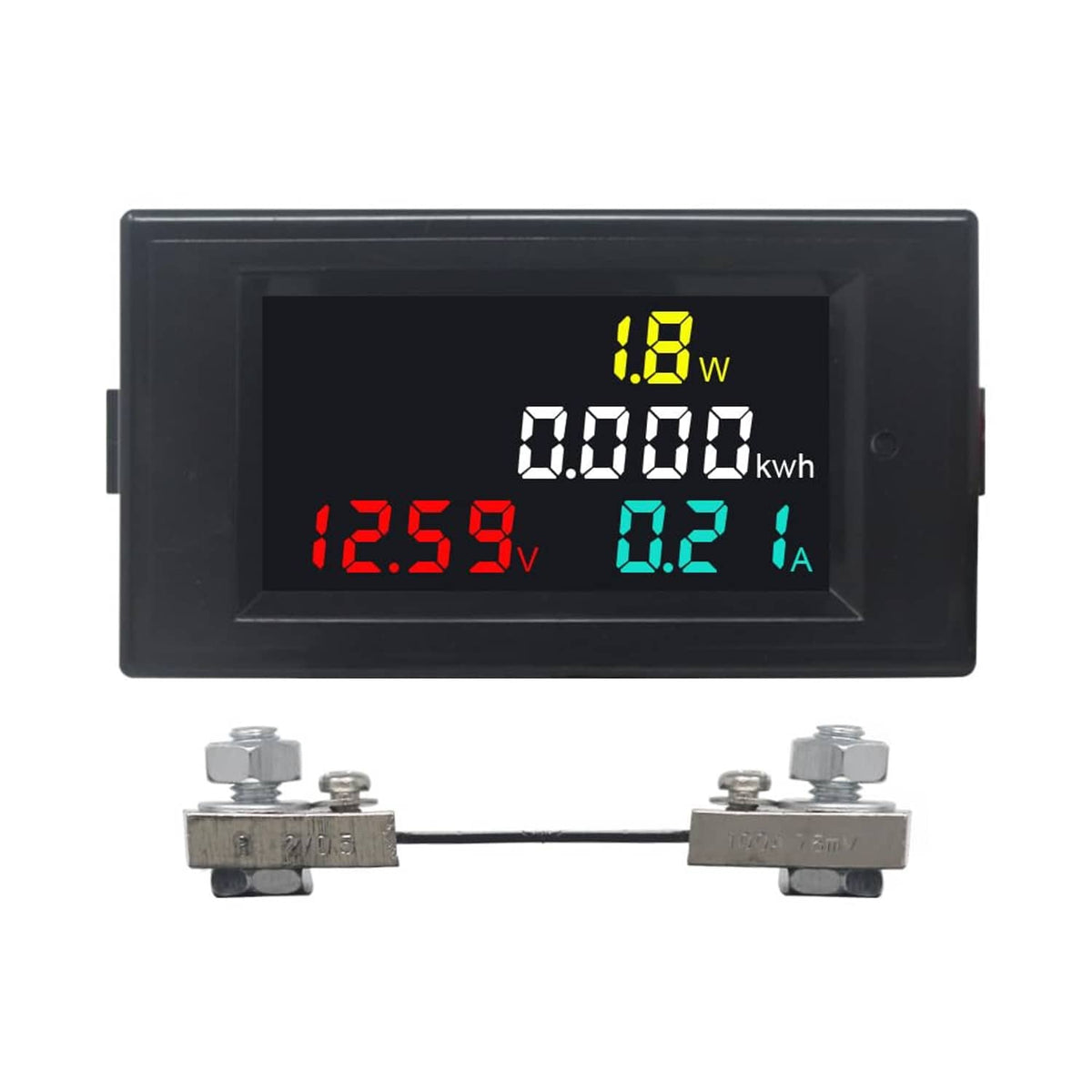 Panel power energy monitor with LED watt, kWh, volt, amp display and terminals