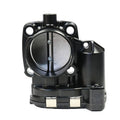 Throttle body with black housing, circular throttle bore, and electrical connector module