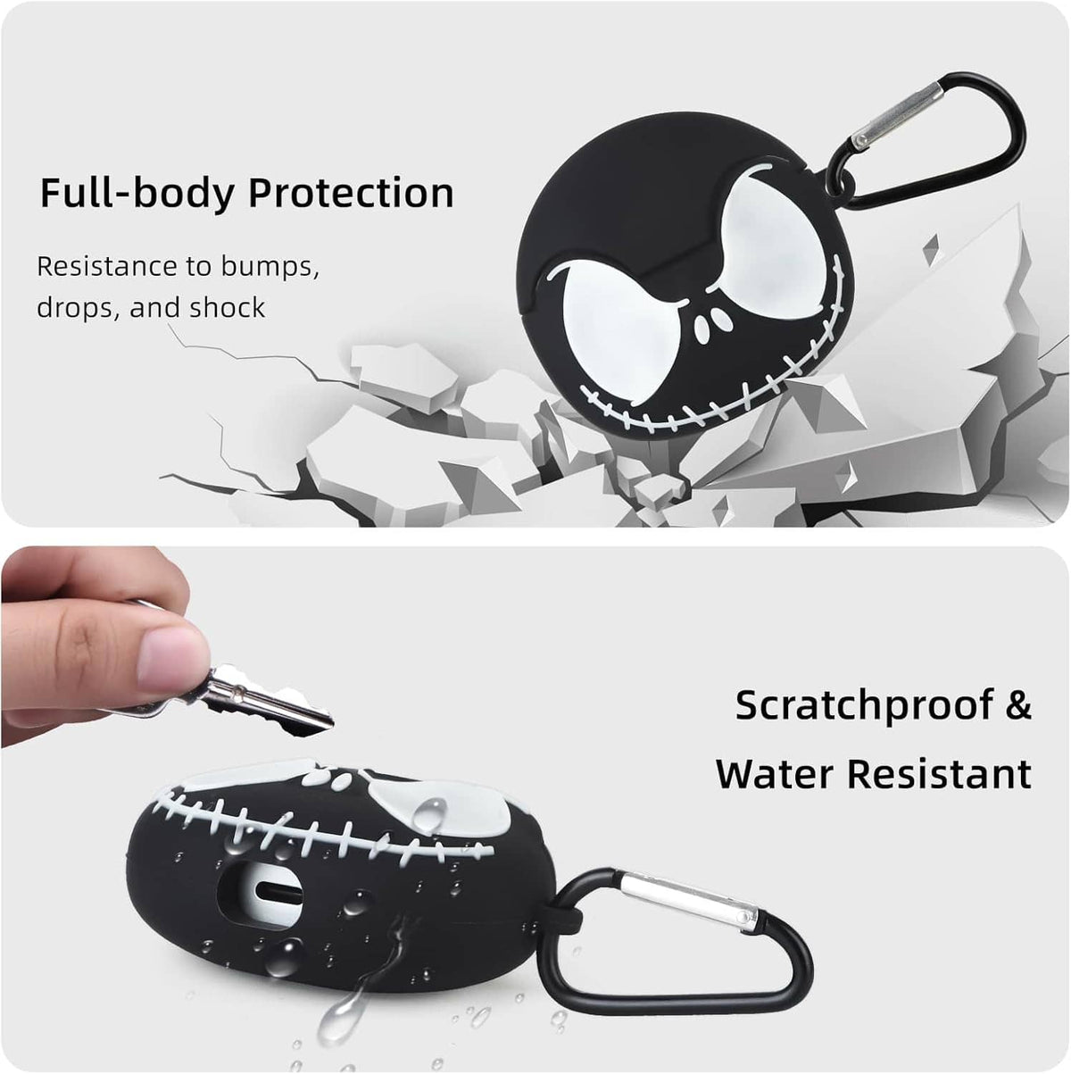 Black full-body protected earbuds case with scratchproof, water-resistant design