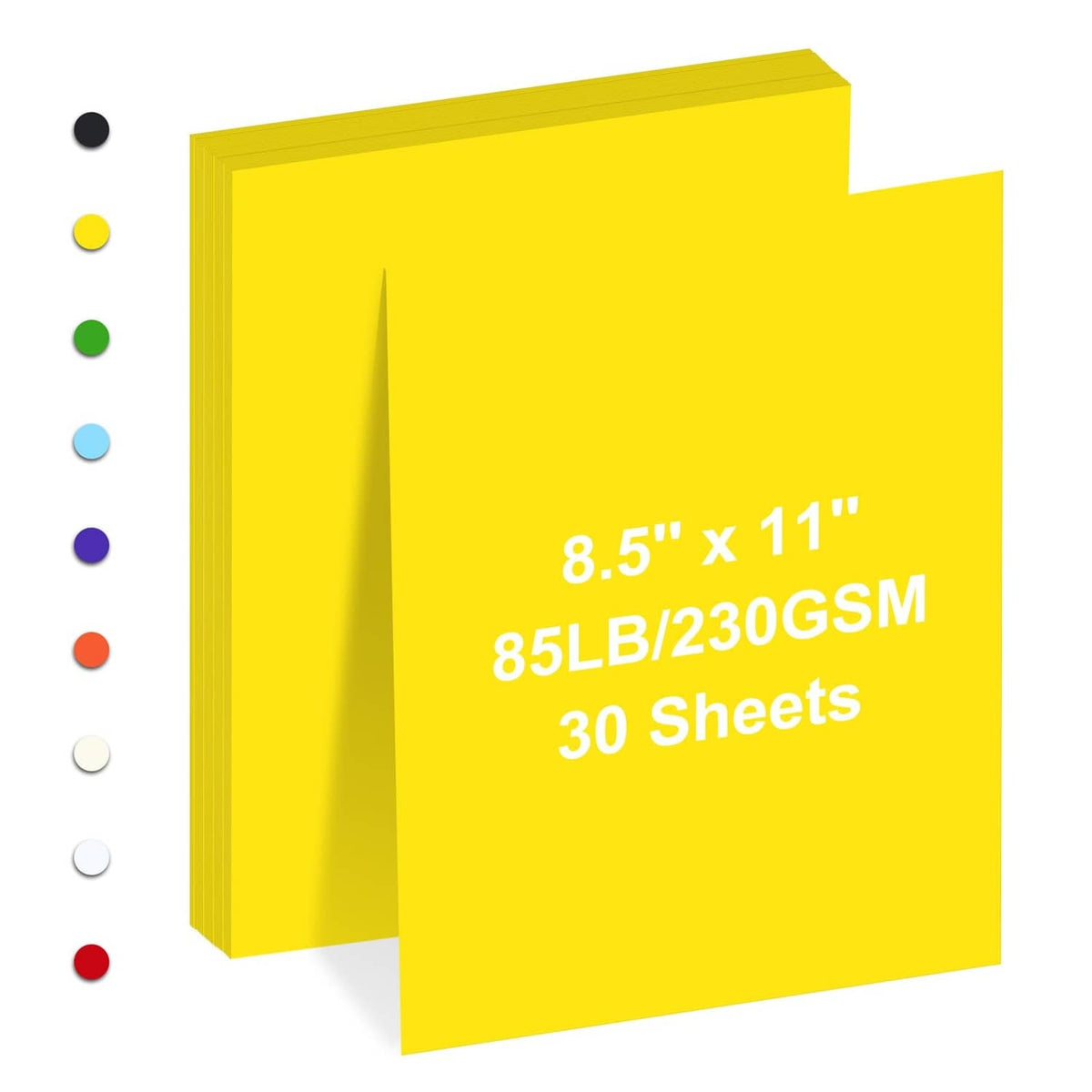 Yellow cardstock paper stack, 8.5 x 11 in, 85 lb/230 gsm, 30 sheets