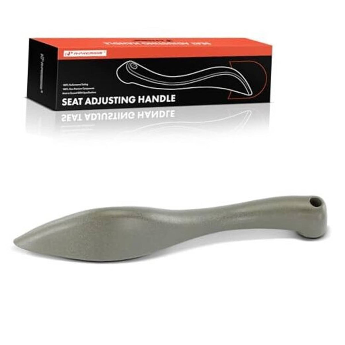 Seat adjusting handle, light gray plastic with rounded grip and end pin hole