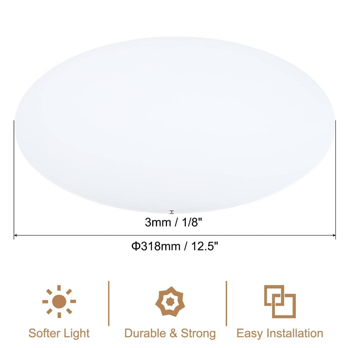 Round white lampshade diffuser, 12.5 in diameter, 3 mm thickness